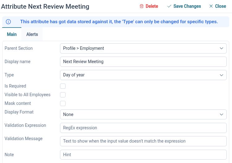 HR Planner custom employee field configuration
