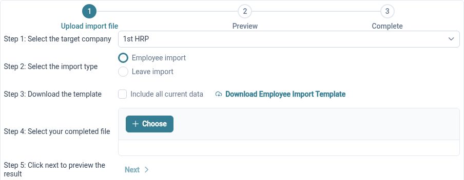 Excel employee and leave import wizard