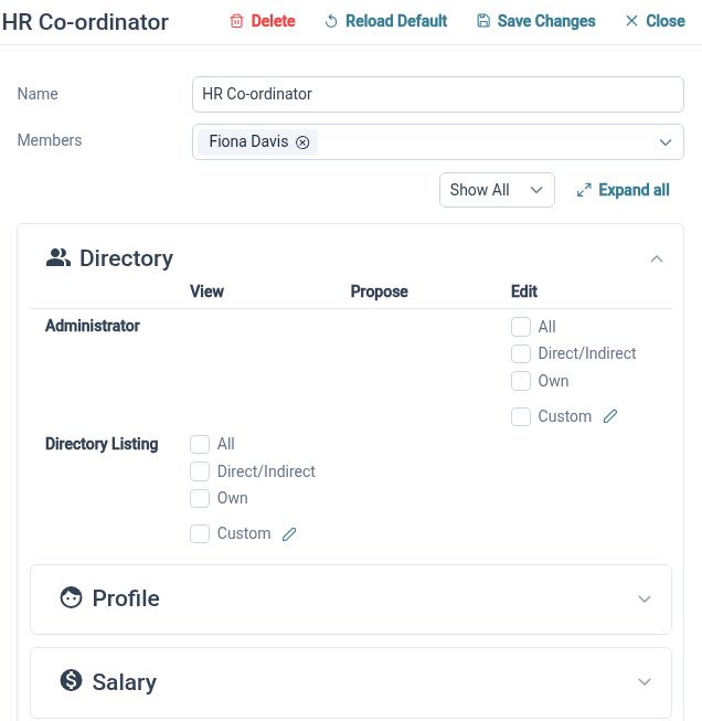HR role permissions for employee record access