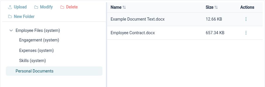 Employee document folders and files in HR Planner