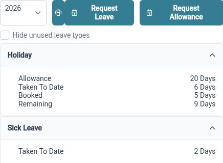 Employee holiday allowance, booked leave and remaining balance