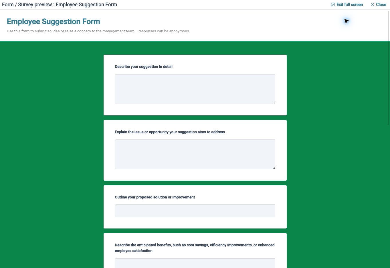 Employee Suggestion Form preview in HR Planner