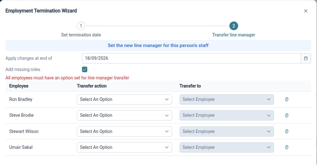 Offboarding line manager handover options